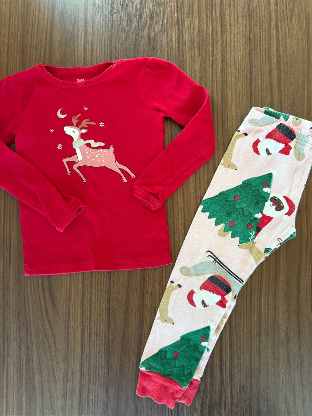 Carter's Red Reindeer Top with Cream Holiday Tree & Santa Pants